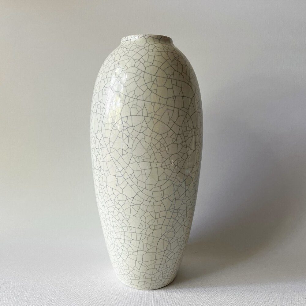 Vintage Crackle Glaze Art Ceramic Vase 10" MCM Minimalist West Coast Portugal